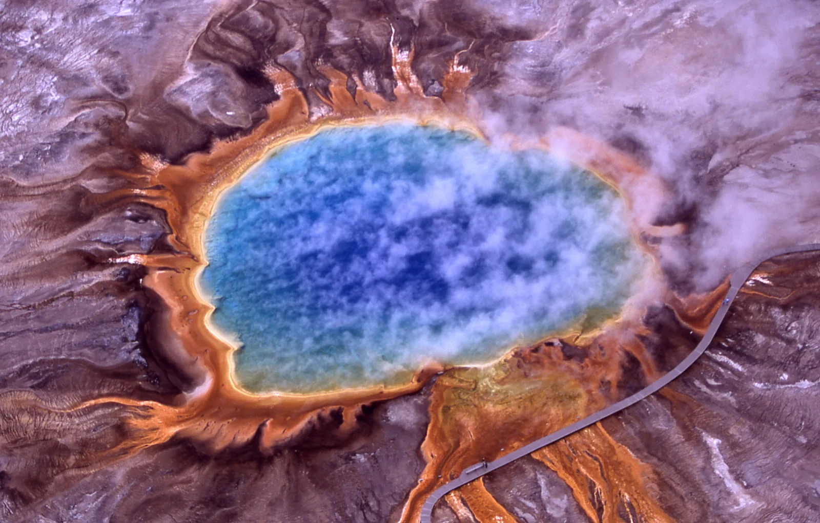 Aerial view of Grand Prismatic Spring