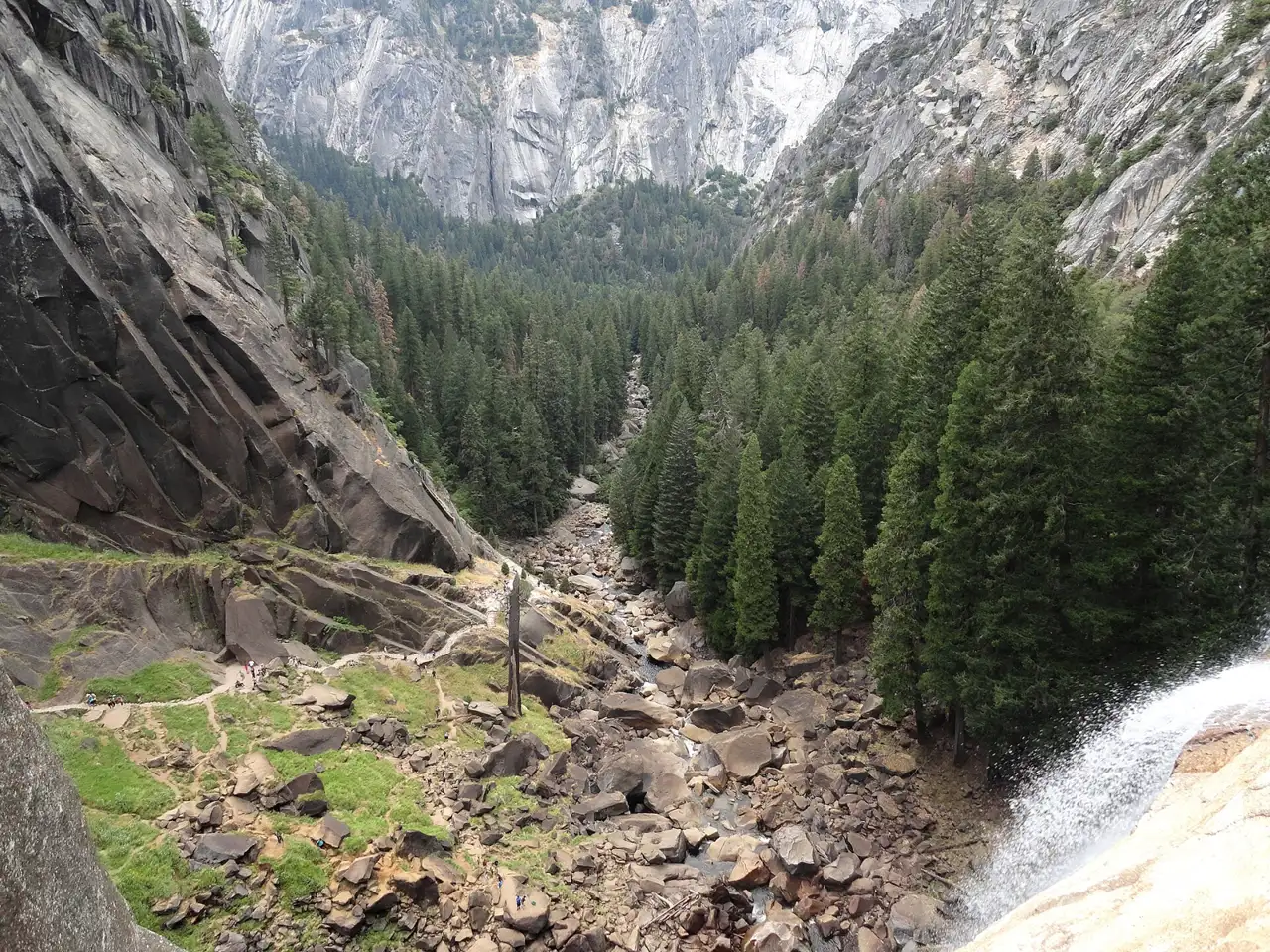The Mist Trail seen from the top of Vernal Fall